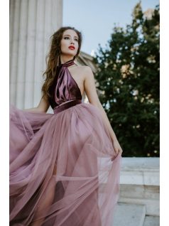 Staroružové maxi šaty s odnímateľným tylom