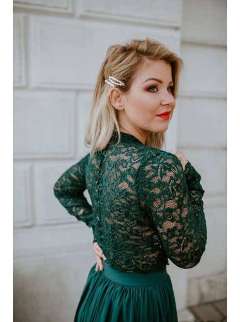 Zelený čipkovaný crop top