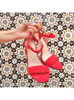 Červené velúrové topánky s vymeniteľným podpätkom