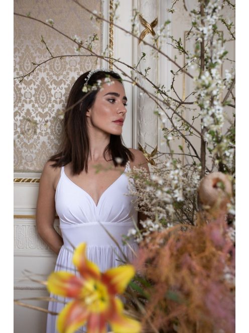 Maxi šaty s výstrihom do V - biele