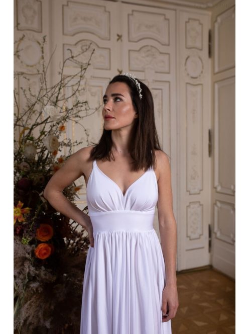 Maxi šaty s výstrihom do V - biele