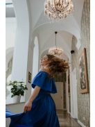 Mušelínové maxi šaty s odhaleným ramenom  a volánovým topom