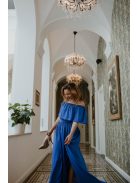 Mušelínové maxi šaty s odhaleným ramenom  a volánovým topom