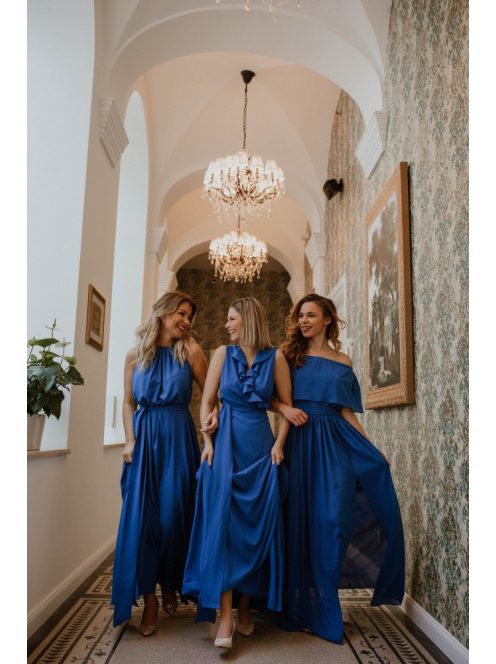 Mušelínové maxi šaty s odhaleným ramenom  a volánovým topom