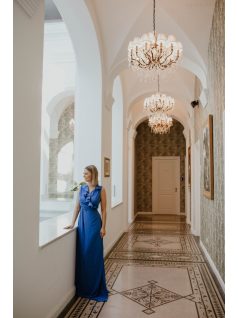 Zavinovacie  kráľovsky modré mušelínové šaty