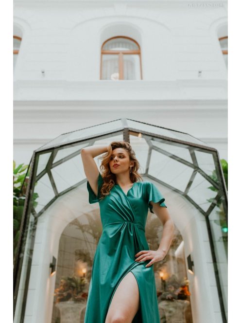 Zelené maxi šaty s preloženým dekoltom