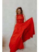 Červené šaty s čipkovaným topom