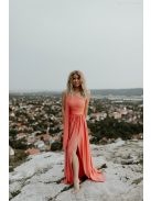 Asymetrické maxi šaty koralovej farby