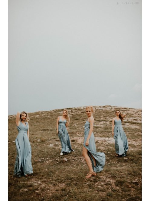 Sivomodré šaty s V výstrihom