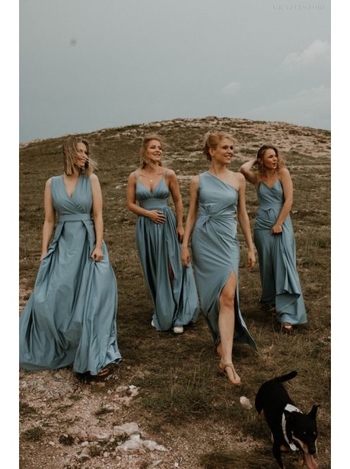 Sivomodré šaty s V výstrihom