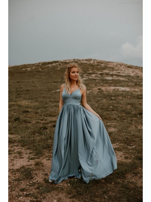 Sivomodré šaty s V výstrihom