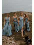 Sivomodré šaty s V výstrihom