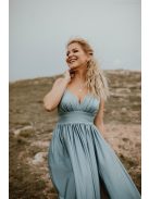 Sivomodré šaty s V výstrihom