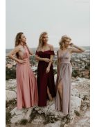 Staroružové maxi šaty vpredu s uzlíkovým detailom. 