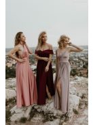 Staroružové maxi šaty vpredu s uzlíkovým detailom. 