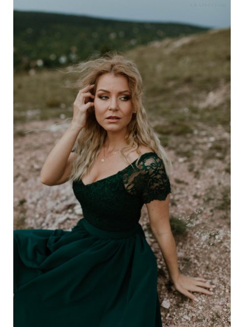 Zelené maxi šaty s čipkovaným topom