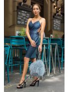 Modré šaty s koženým efektom bez  chrbtovej časti  s 1 ramienkom - modré