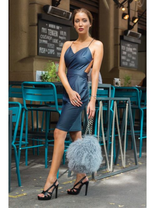 Modré šaty s koženým efektom bez  chrbtovej časti  s 1 ramienkom - modré