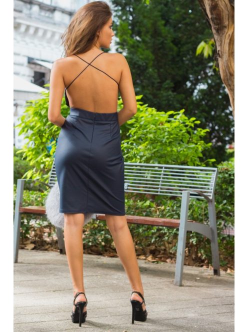 Modré šaty s koženým efektom bez  chrbtovej časti  s 1 ramienkom - modré