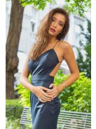 Modré šaty s koženým efektom bez chrbtovej časti  s 1 ramienkom - modré