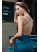 Modré šaty s koženým efektom bez chrbtovej časti  s 1 ramienkom - modré