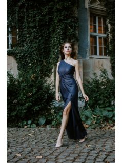  Maxi šaty s koženým efektom a uzlíkovým detailom - modré 