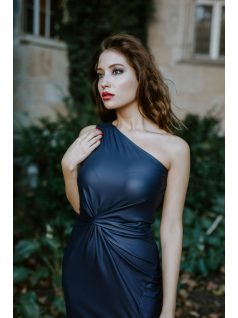   Maxi šaty s koženým efektom a uzlíkovým detailom - modré 