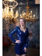 Modré flitrované mini šaty