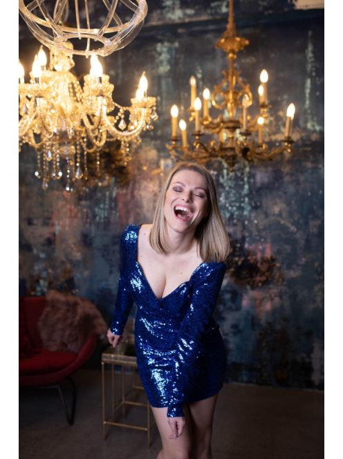 Modré flitrované mini šaty