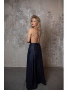 Tmavomodré maxi šaty s koženým efektom a tenkými krížovými ramienkami na chrbte