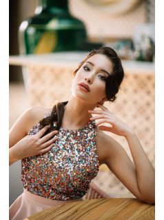 Lujza - Ružové mini šaty s trblietavým topom