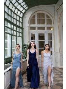 Maxi šaty s padacím výstrihom - šedomodrá