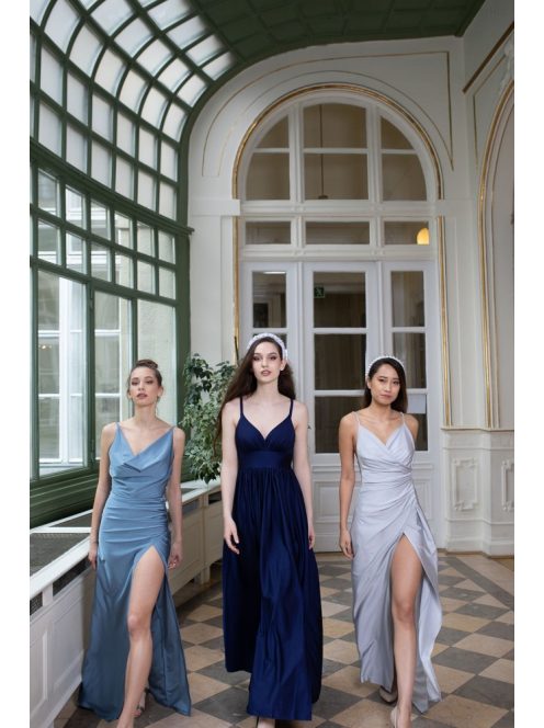 Maxi šaty s padacím výstrihom - šedomodrá