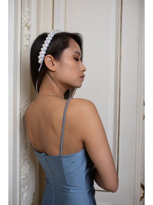 Maxi šaty s padacím výstrihom - šedomodrá