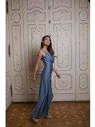 Maxi šaty s padacím výstrihom - šedomodrá