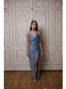 Maxi šaty s padacím výstrihom - šedomodrá