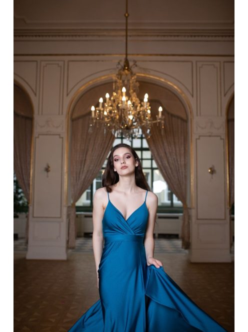 Abigél - petrolejovo modré maxi šaty