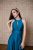Maxi šaty s výstrihom tvare slzičky - petrolejovo modré
