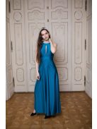 Maxi šaty s výstrihom tvare slzičky - petrolejovo modré