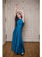 Maxi šaty s výstrihom tvare slzičky - petrolejovo modré