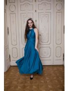 Maxi šaty s výstrihom tvare slzičky - petrolejovo modré