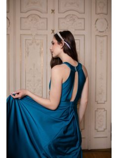 Maxi šaty s výstrihom tvare slzičky - petrolejovo modré