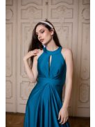 Maxi šaty s výstrihom tvare slzičky - petrolejovo modré