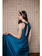 Maxi šaty s výstrihom tvare slzičky - petrolejovo modré