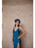 Maxi šaty s hlbokým výstrihom - petrolejovo modrá