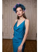 Maxi šaty s hlbokým výstrihom - petrolejovo modrá