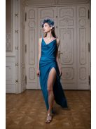 Maxi šaty s hlbokým výstrihom - petrolejovo modrá