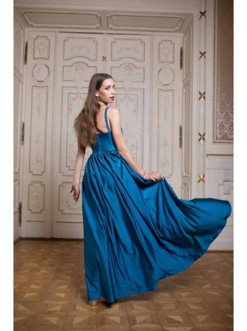 Maxi šaty s výstrihom do V - petrolejovo modrá