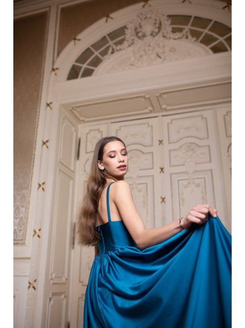 Maxi šaty s výstrihom do V - petrolejovo modrá