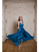 Maxi šaty s výstrihom do V - petrolejovo modrá